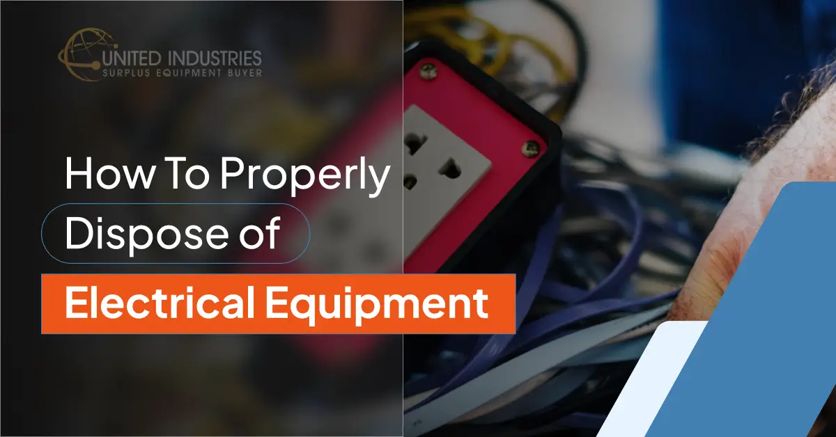 United Industries guide on how to properly dispose of electrical equipment, featuring an outlet box and tangled wires.
