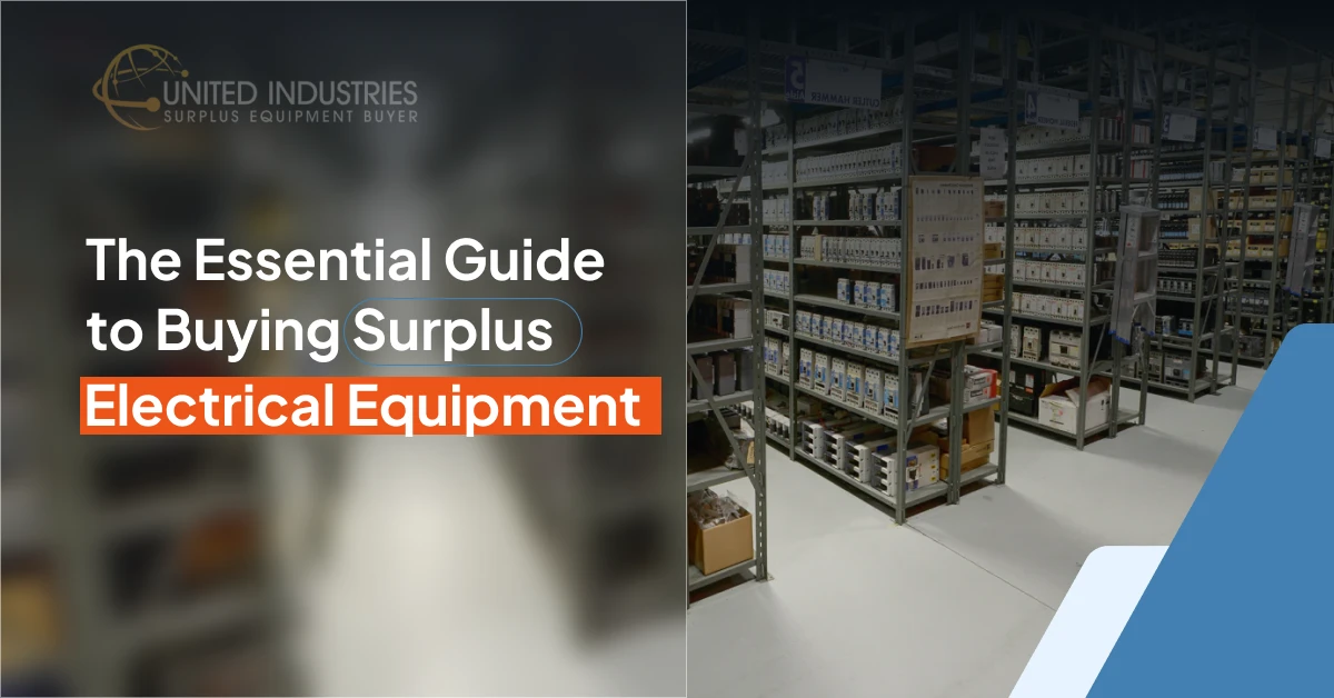 Cover for "The Essential Guide to Buying Surplus Electrical Equipment" featuring a warehouse.