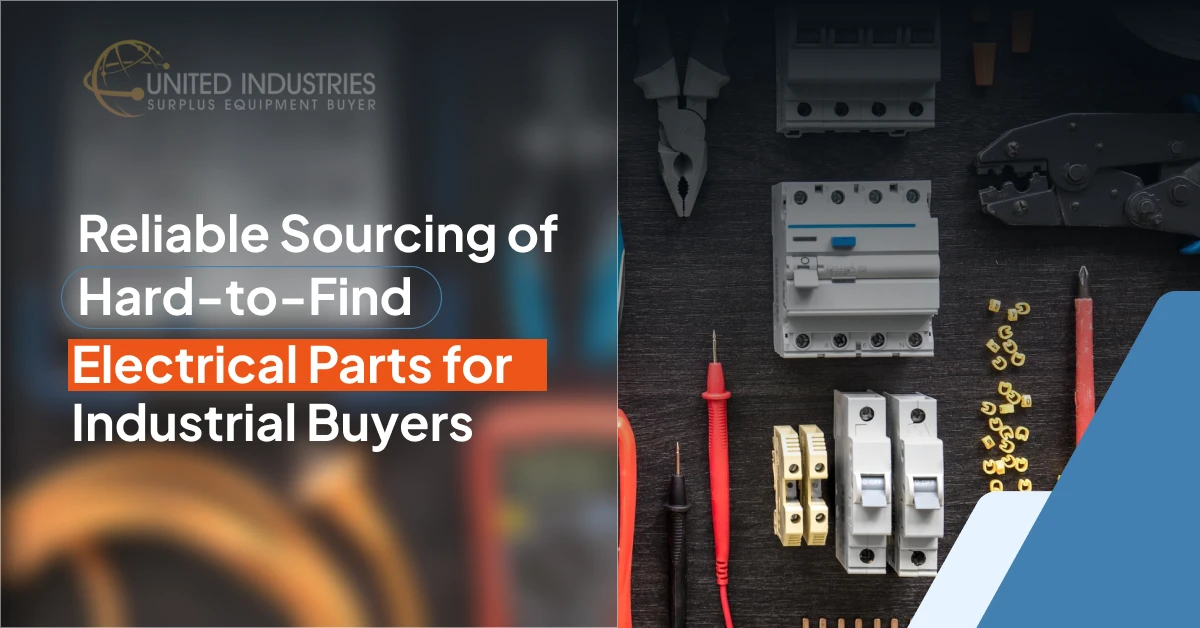 A guide to reliably sourcing hard-to-find electrical parts for industrial buyers. Cover image for "Reliable Sourcing of Hard-to-Find Electrical Parts for Industrial Buyers," with electrical tools and components.