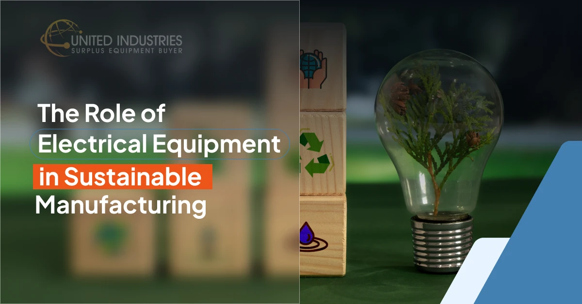 The Role of Electrical Equipment in Sustainability Guide cover for "The Role of Electrical Equipment in Sustainable Manufacturing," with an image of a plant in a lightbulb.