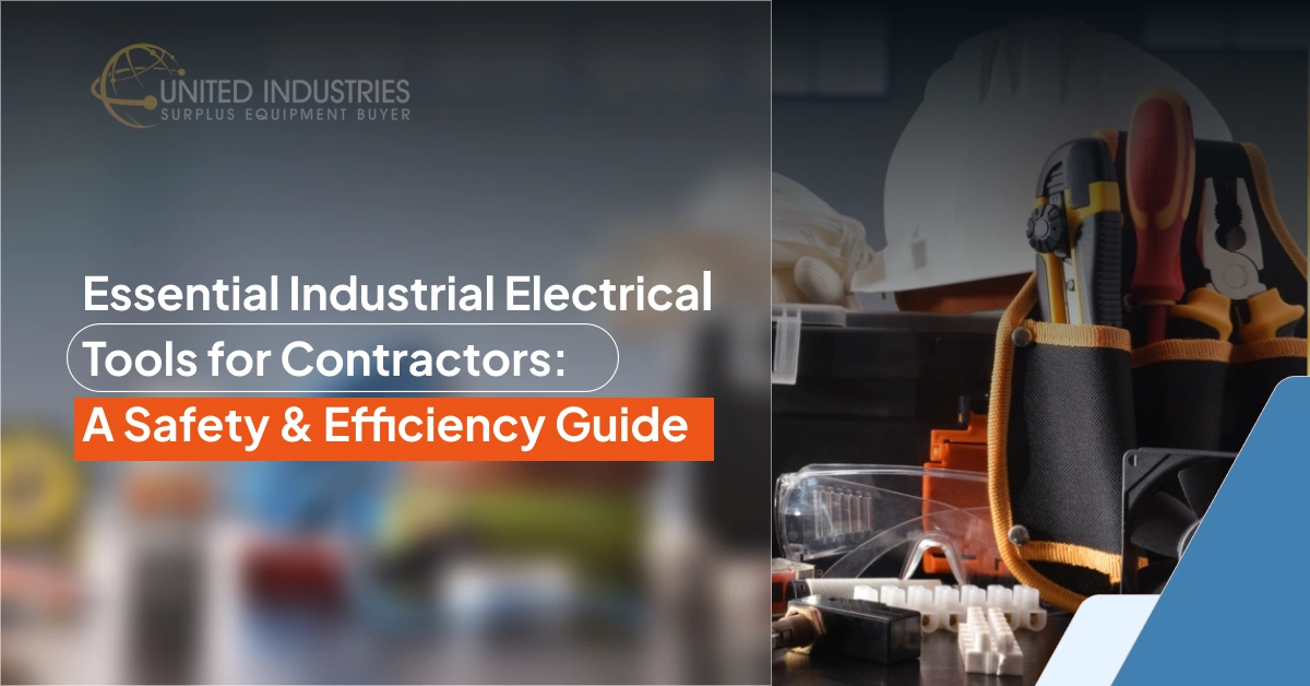 United Industries blog cover showing electrical tools like pliers, screwdrivers, and safety gear in a contractor's belt pouch against a blurred workshop background.